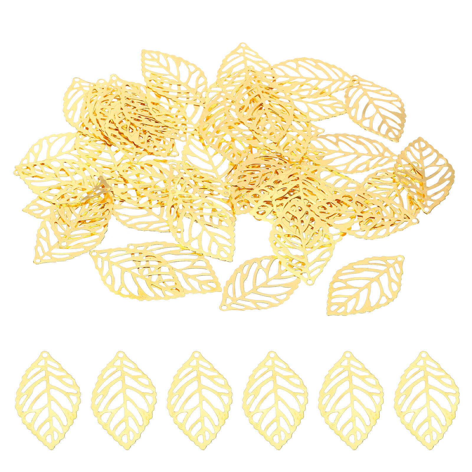 35mm Leaf Pendants, 50 Pack Metal Tree Leaf Beads Leaves Charm Style 1, Golden