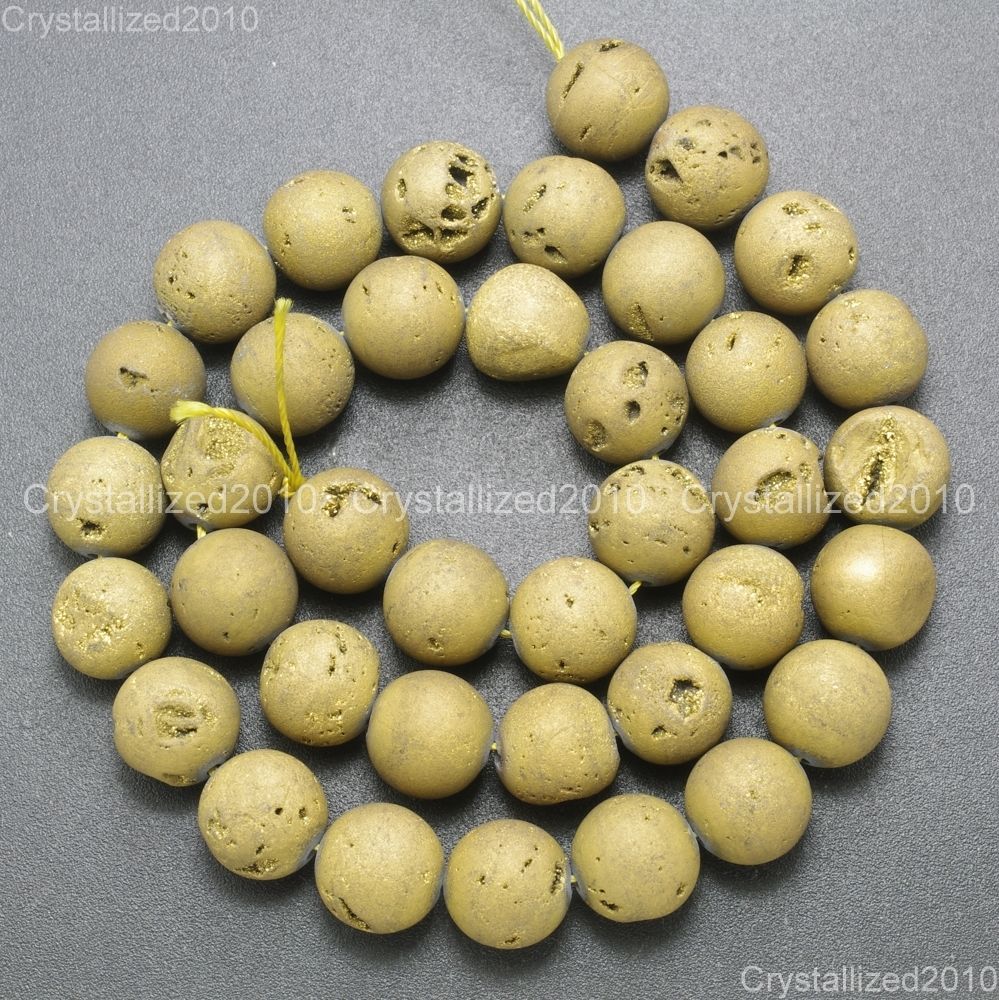 Metallic Titanium Coated Druzy Quartz Agate Gemstones Round Beads 8mm 10mm 15″