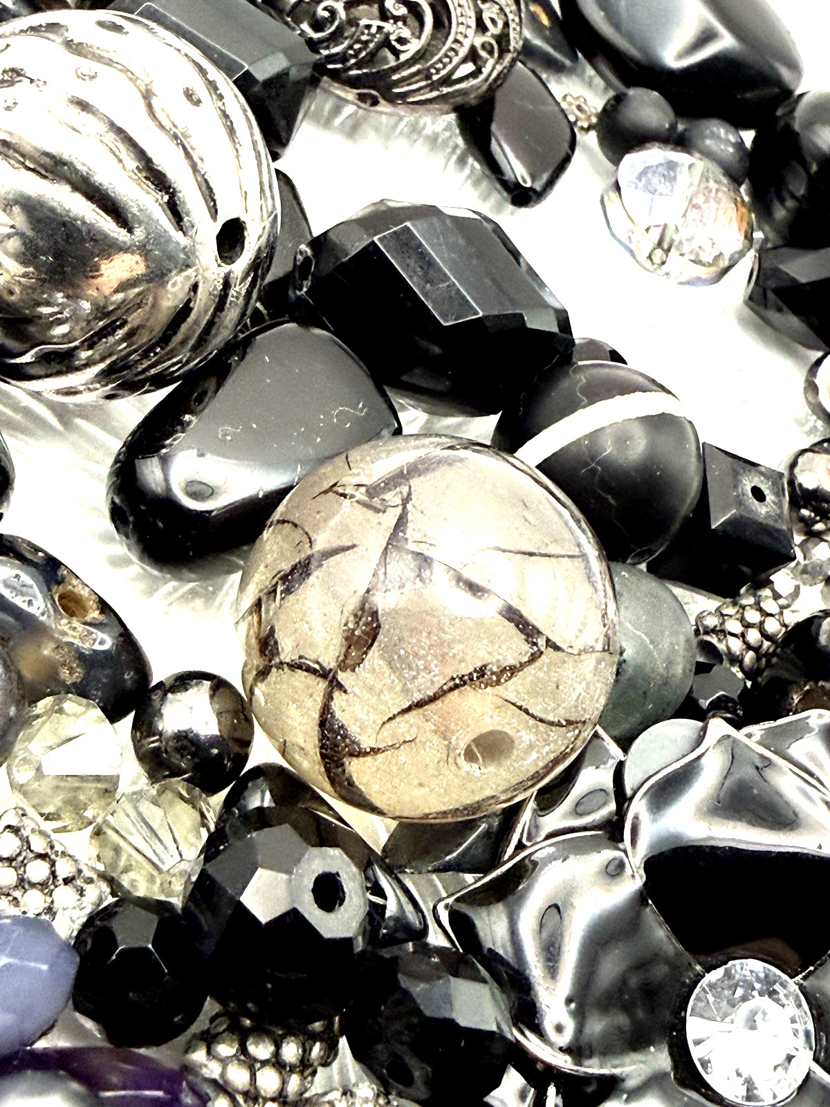 1.4 lb. Lot Vintage Modern BLACK/SILVER/GRAY Bead Soup Mixed Loose Beads Spacers