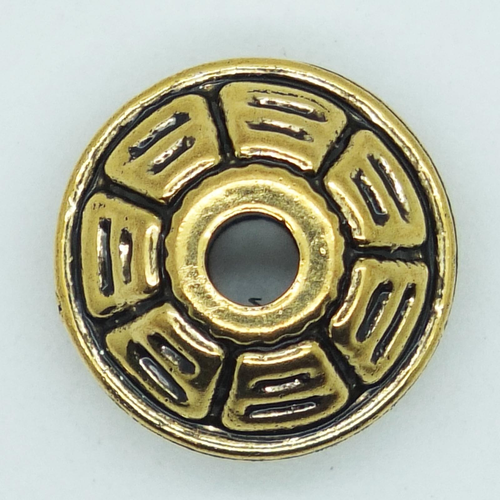16mm Wagon Wheel Metalized Large Hole Beads Antiqued Gold Finish pk/8