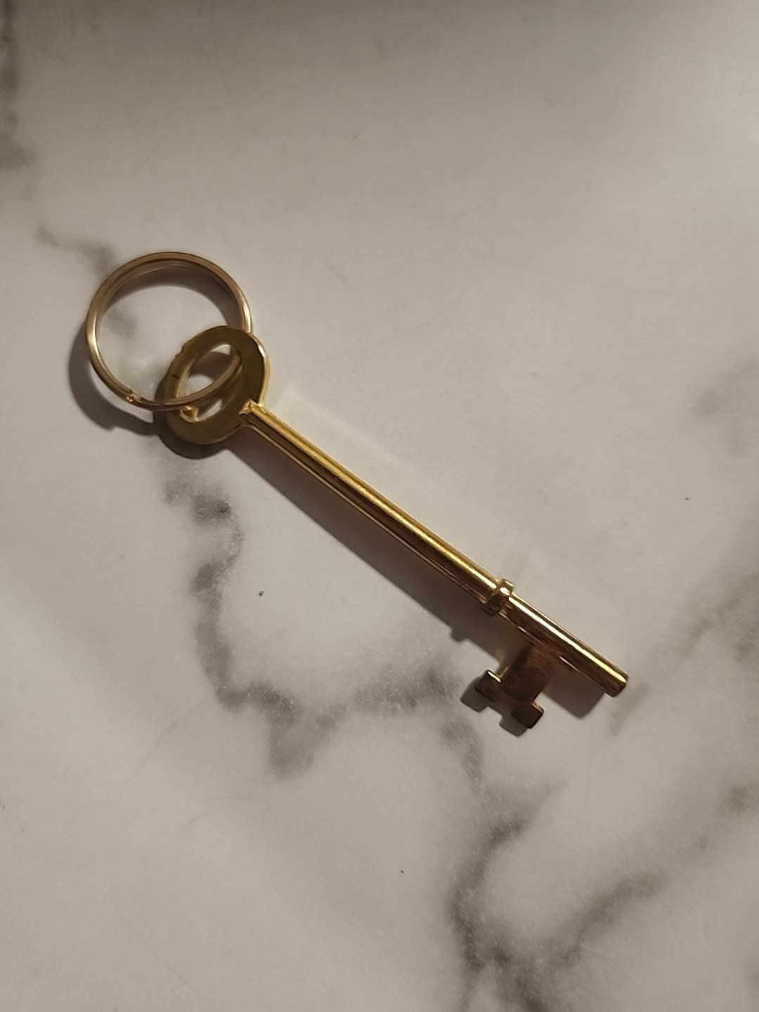 Key Keychain Pendant Skeleton Key Shiny Gold Tone Steampunk Charm