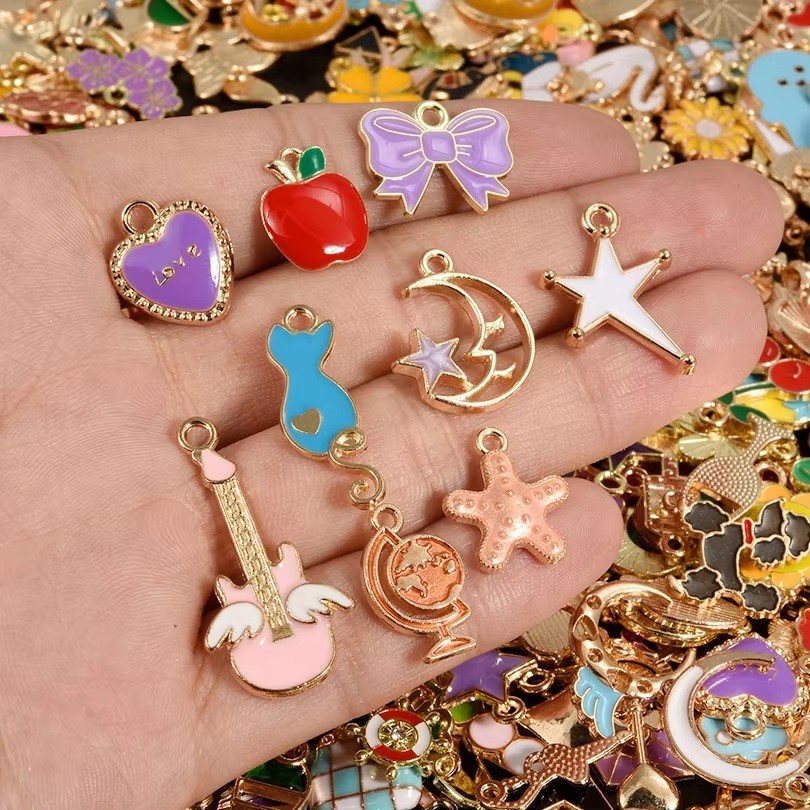 100pcs Random Mix Enamel/Drip Oil Charms For Jewelry Making Bulk Trinkets