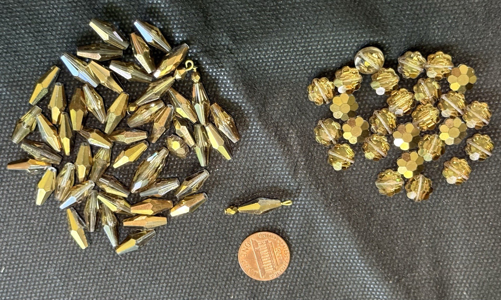 Gold Metallic Crystal Faceted Bugle and floral Beads Mix Lot