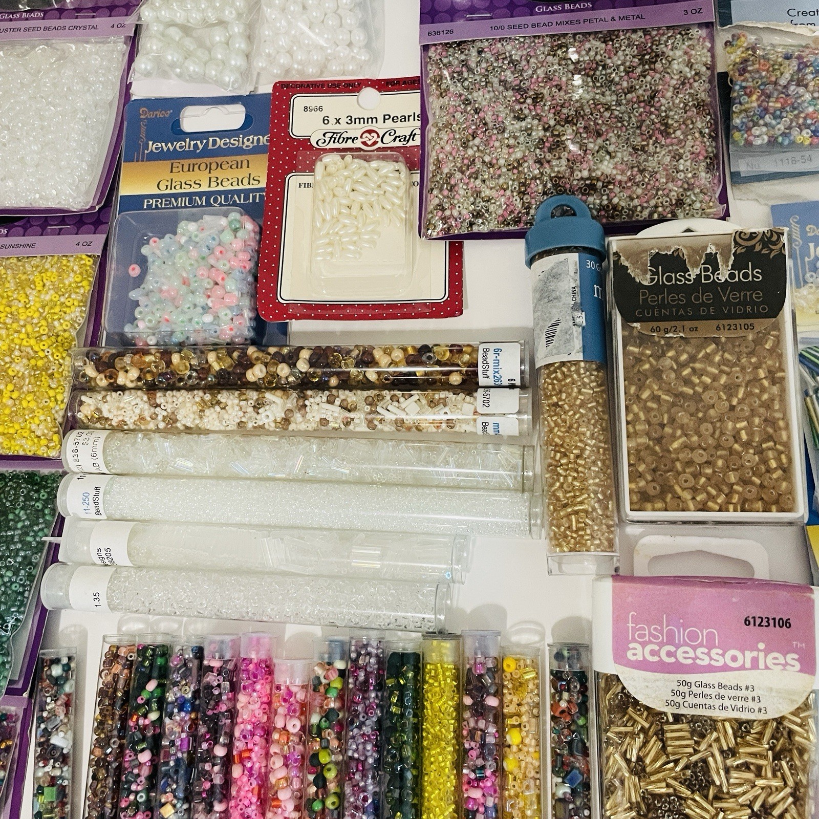 Jewelry Beads Lot Of 78 Oz (4.88 Lb) Seed & Bugle Plastic & Glass Various Colors