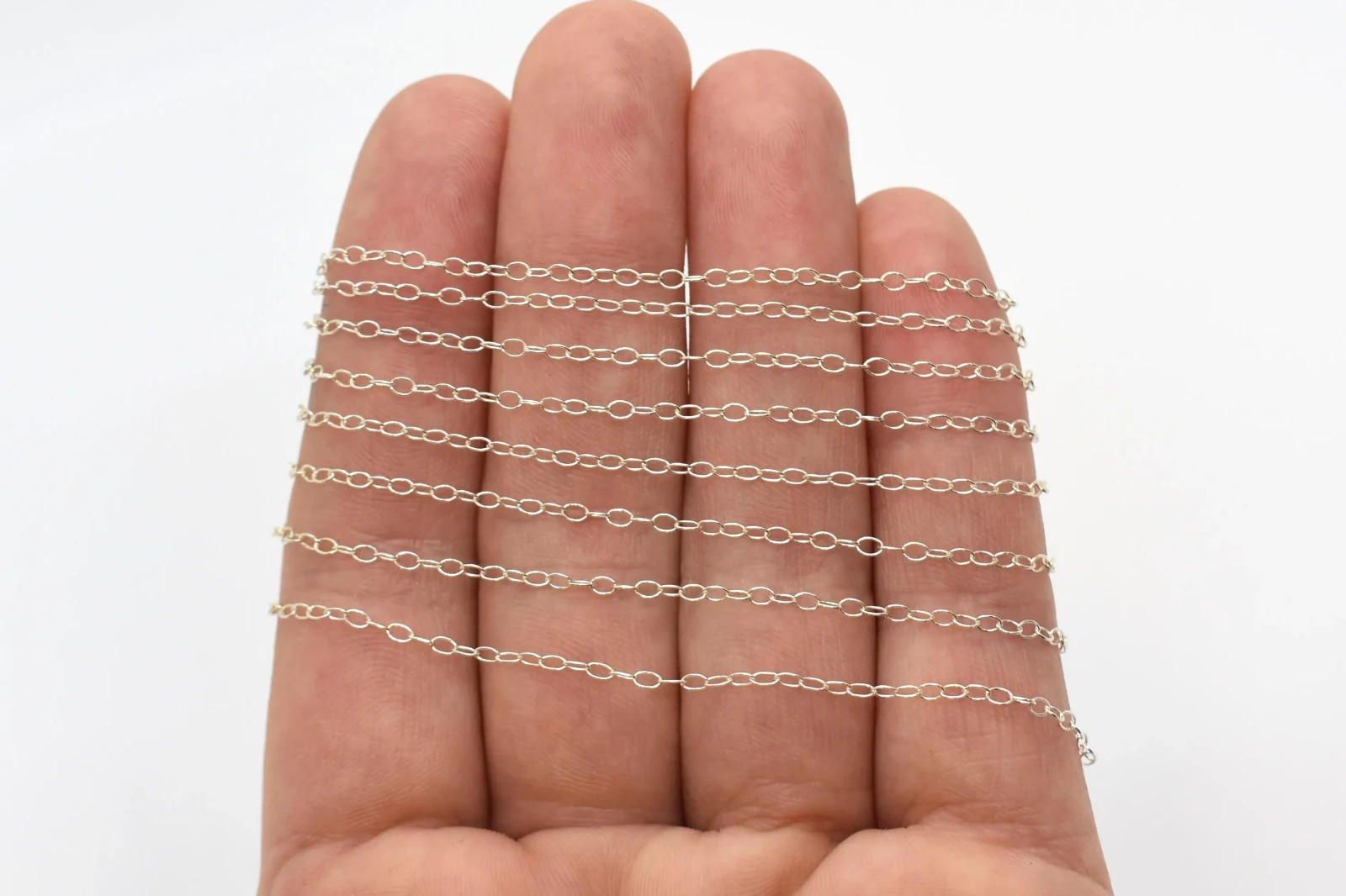 Fine Sterling Silver Oval Cable Chain, 1mm x 2mm .925 Sterling Chain by Foot