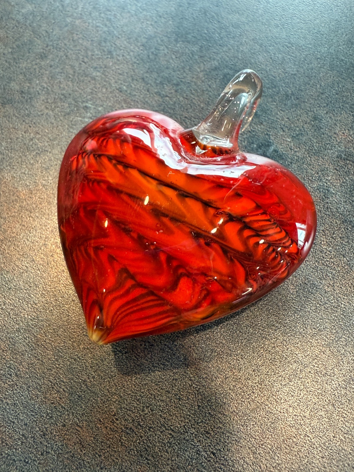 Hand Made Artisan Glass Pendant Puffy Heart Red Striped Crafting Jewelry Making