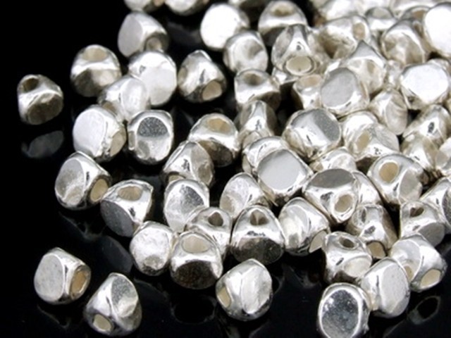 Silver beads Karen hill tribe handmade silver mini plain triangle 3 facet bead