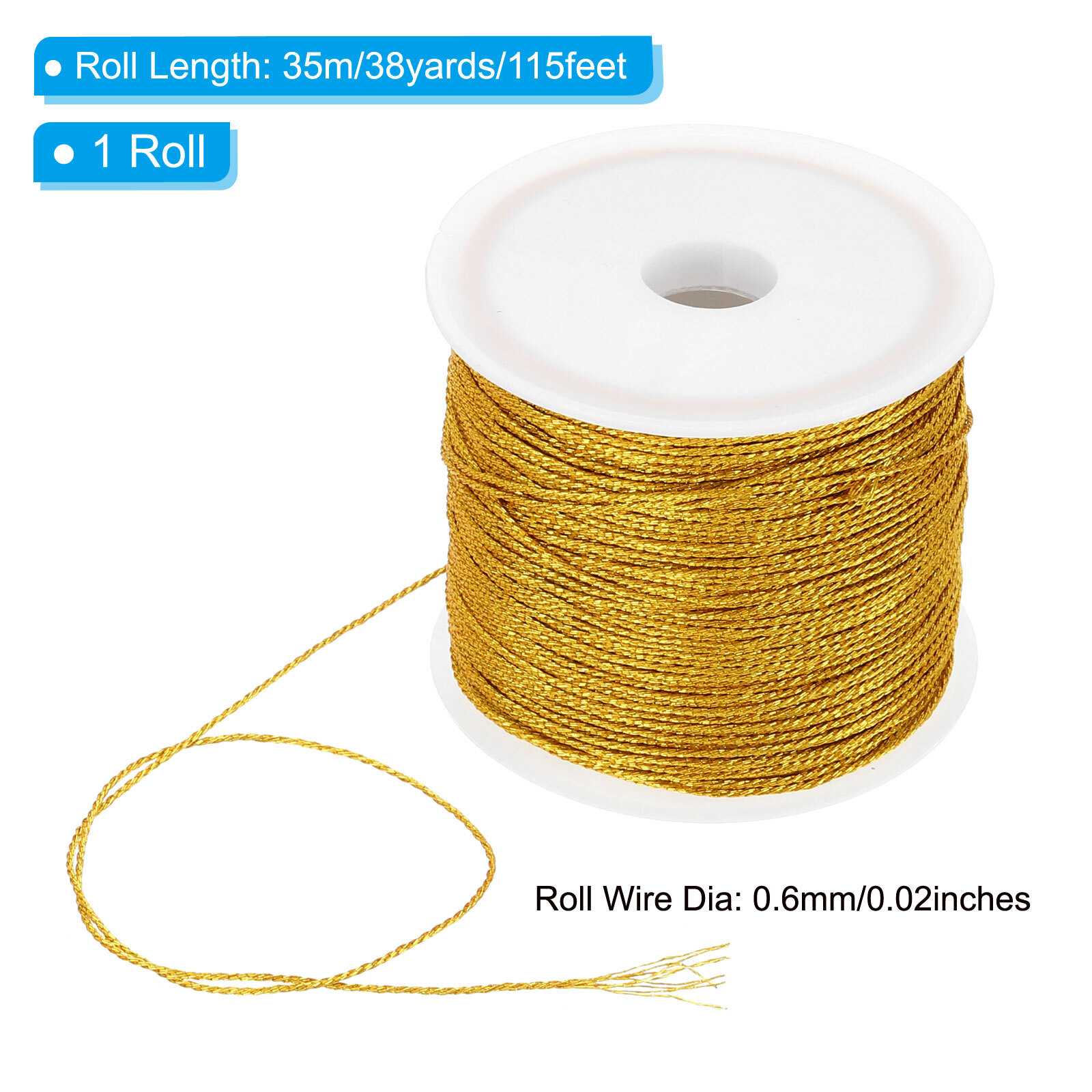 35m/38yards Metallic Cord, 1 Roll 0.6mm Dia Ornament String Thread, Gold