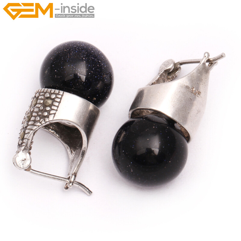 Stud Fashion Jewelry Earrings Silver Ball Marcasite Assorted Gemstone Beads 12mm