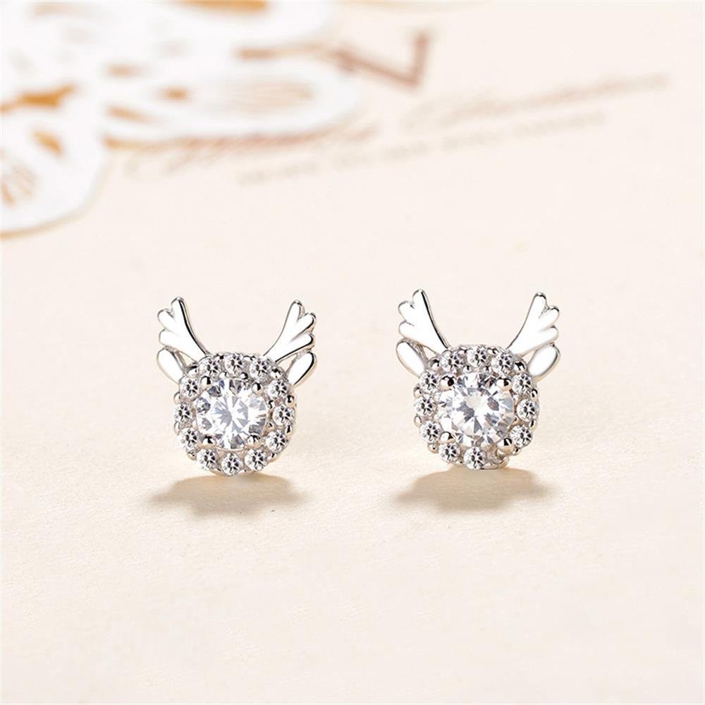 Platinum Gold-Plated S999 Sterling Silver Halo CZ Cute Antler Stud Earring for W