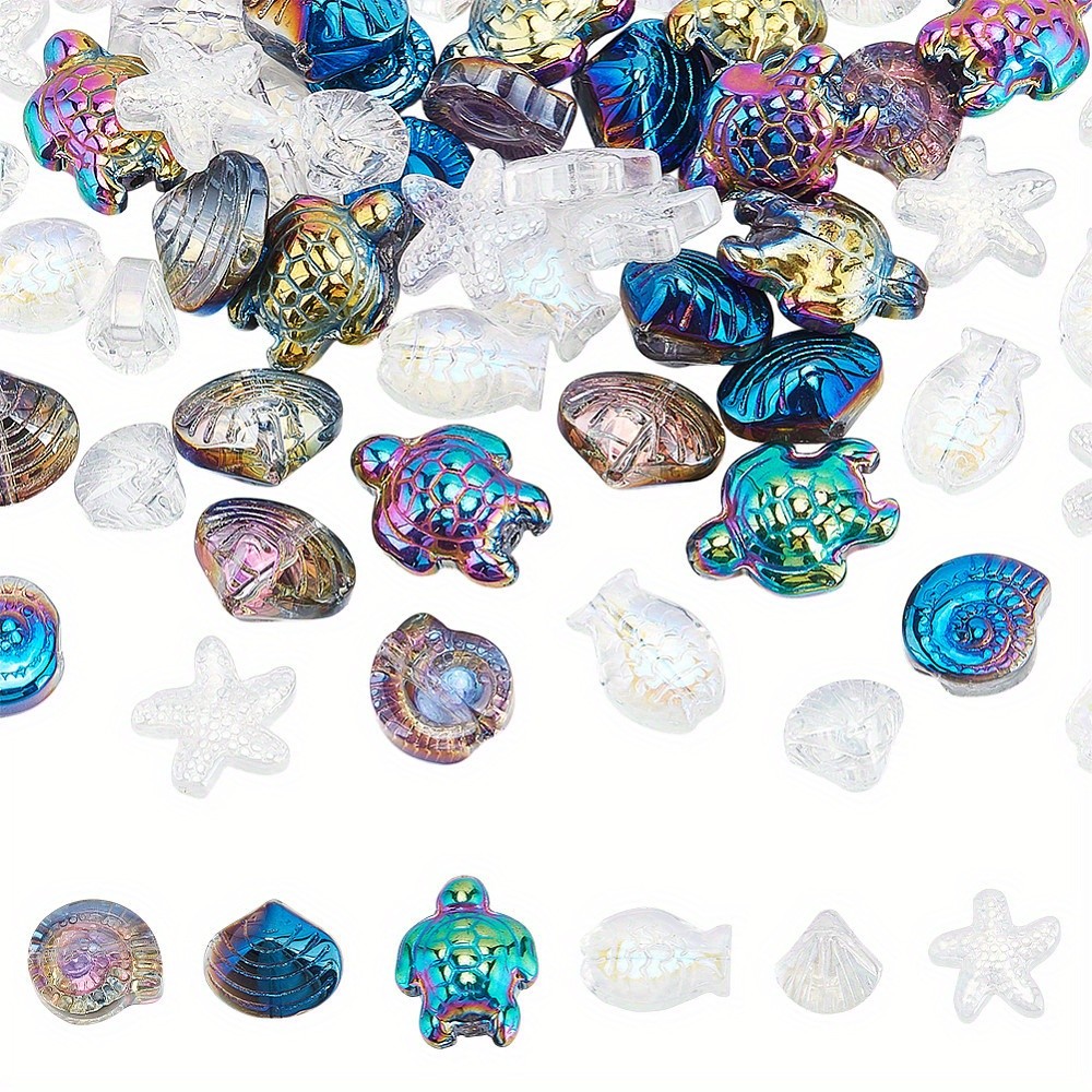 1set 60pcs 6 styles Electroplate Glass Beads Mixed Shapes Mixed color
