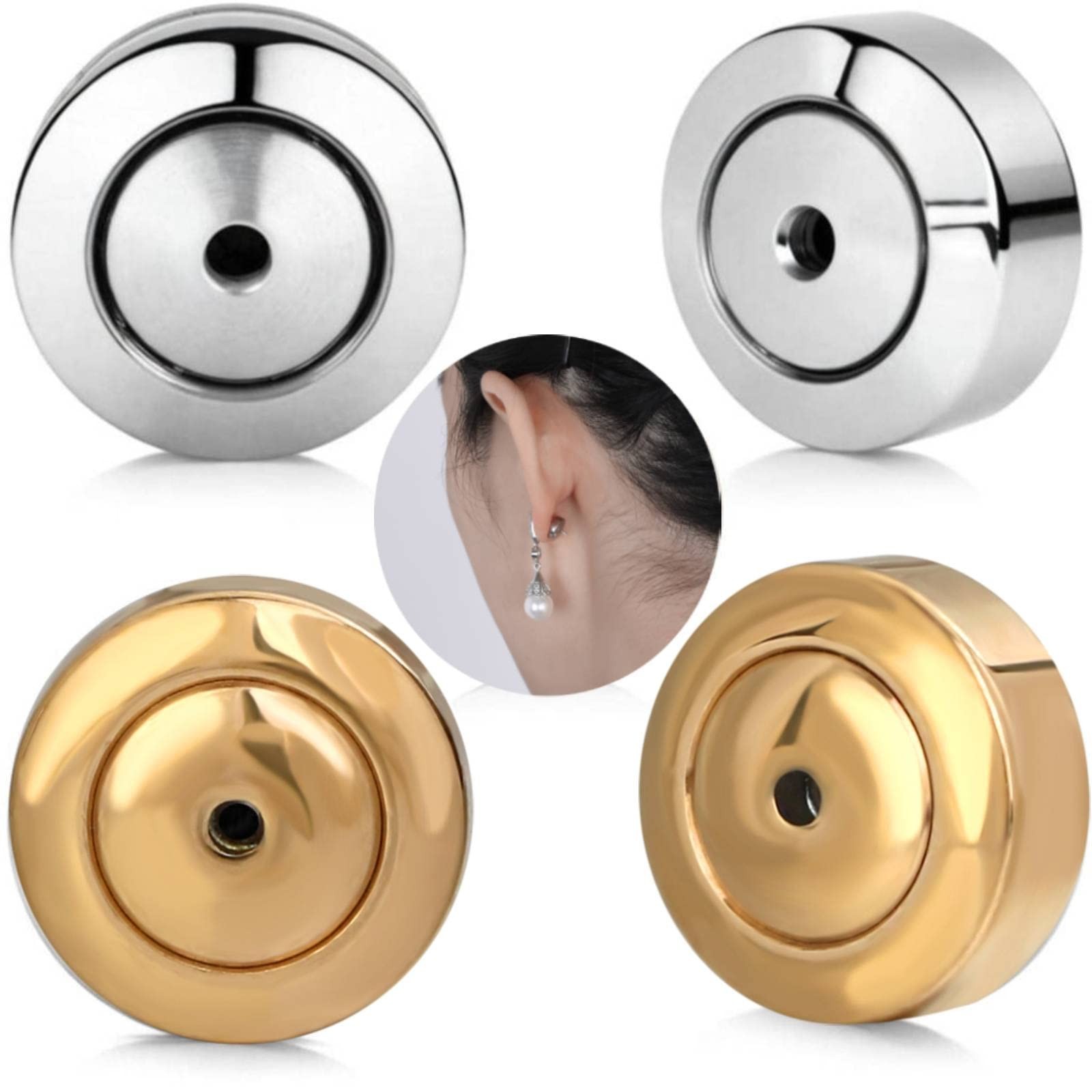 Earring Backs for Studs, 4PCS Large Heavy Earring Support Backs in Gold