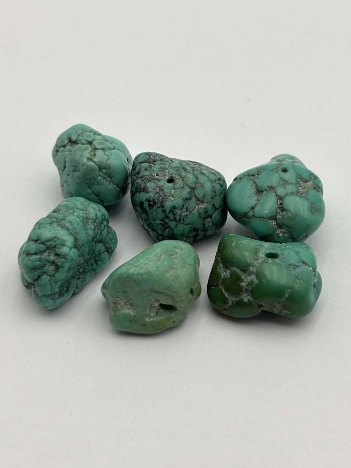 6pc Natural Turquoise Nugget Beads 11-16mm Freeform Spiderweb Matrix Teal Lot