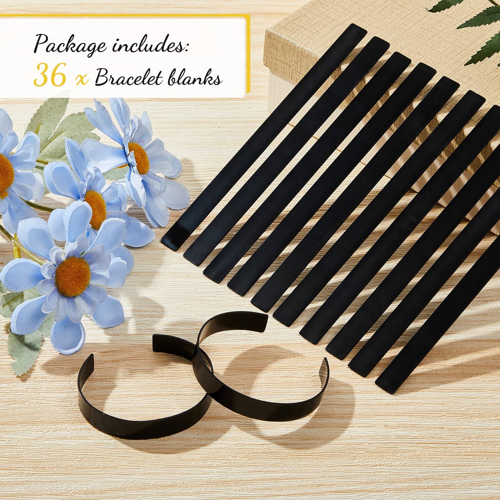 Lewtemi 12 Pieces Anodized Aluminum Bracelet Metal Stamping Blanks 7 x black