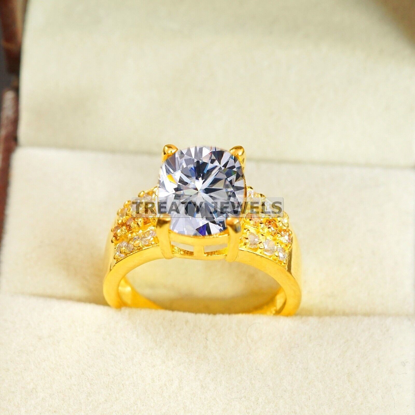 Moissanite Oval Cut With 14k Yellow Gold Ring For Men’s #B289 #