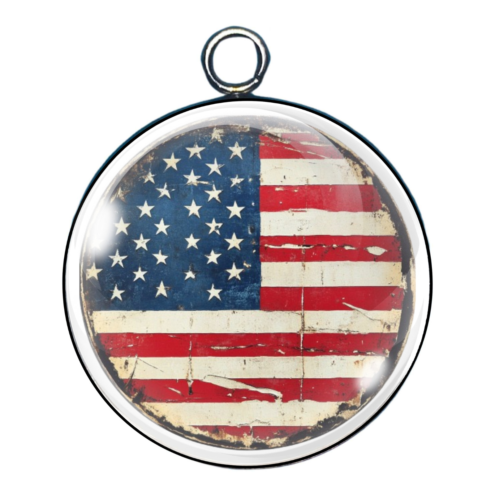 Rustic American Flag Glass Cabochon Charms, Vintage Flag Pendants, DIY Charms