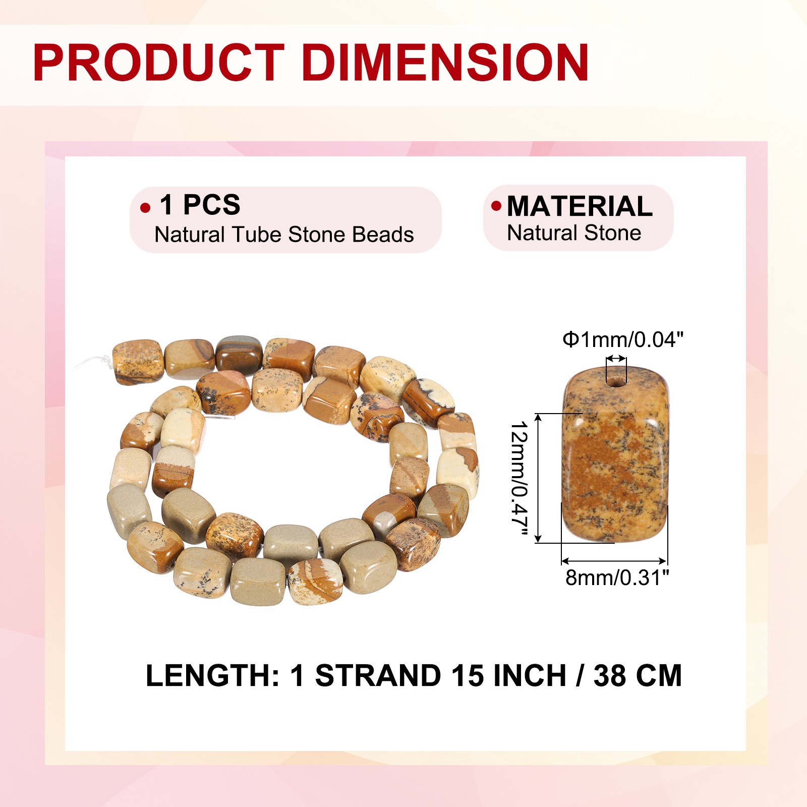 Natural Stone Gemstone Beads 15″ 12x8mm Cuboid Spacer Bead, Picture Brown