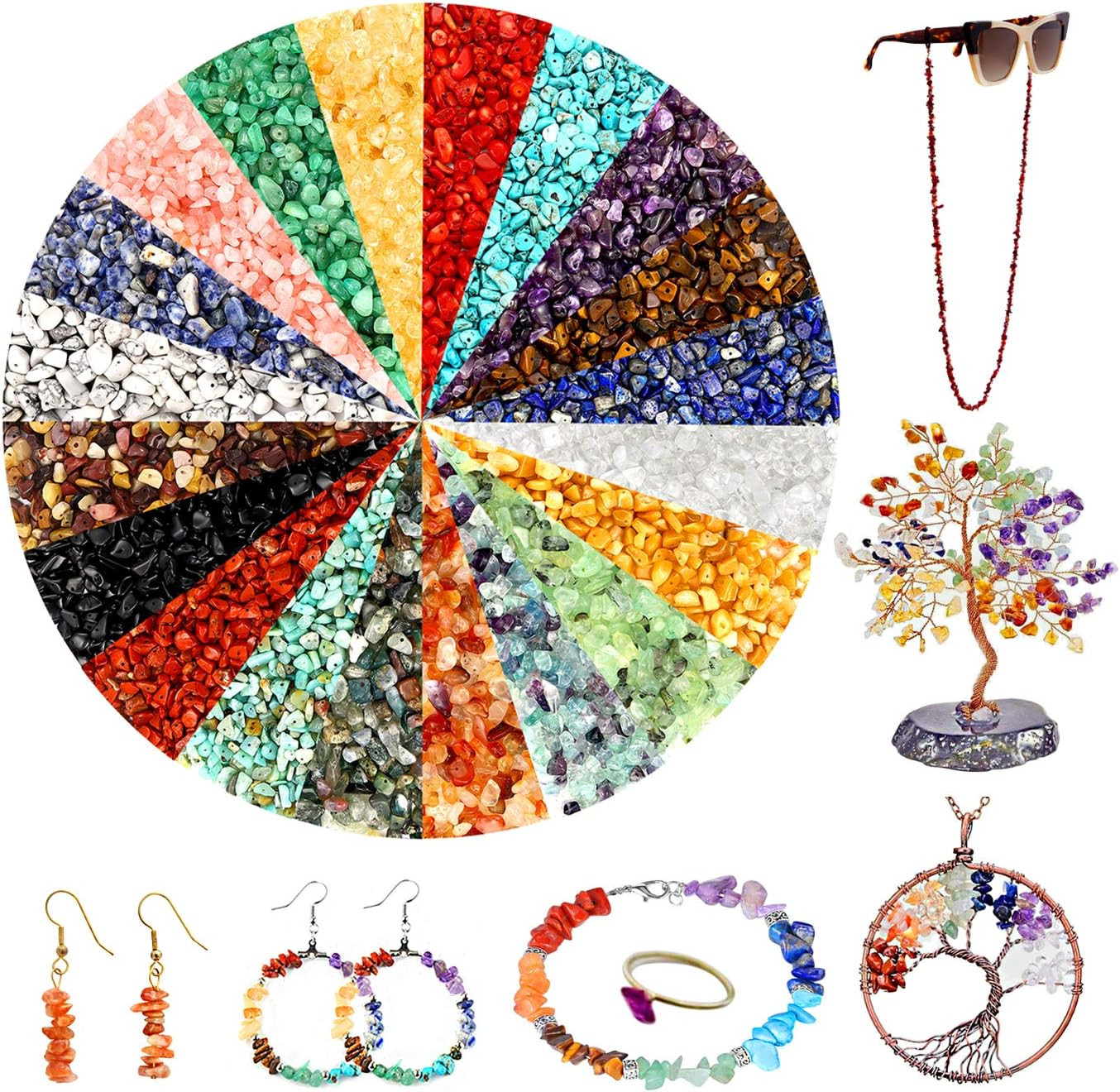 1200PCS Natural Chip Stone Beads, Irregular Gemstone Loose Beads in 20 Colors