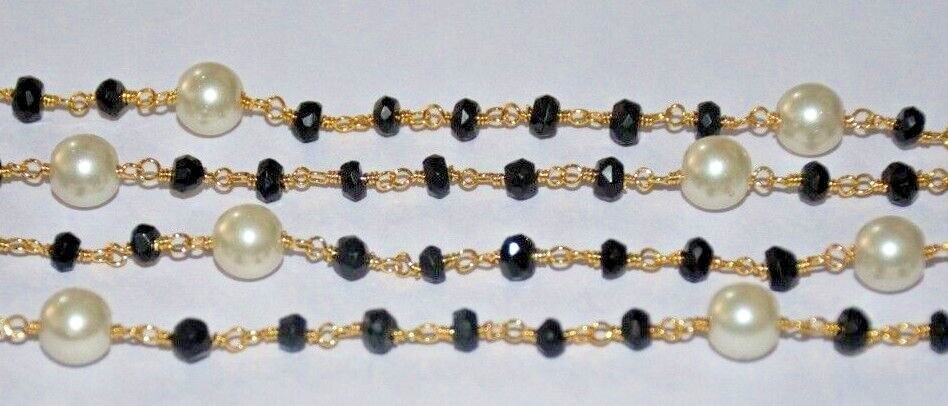 Wire wrapped jewelry making rosary chain, 4mm black gemstone beads bulk roll