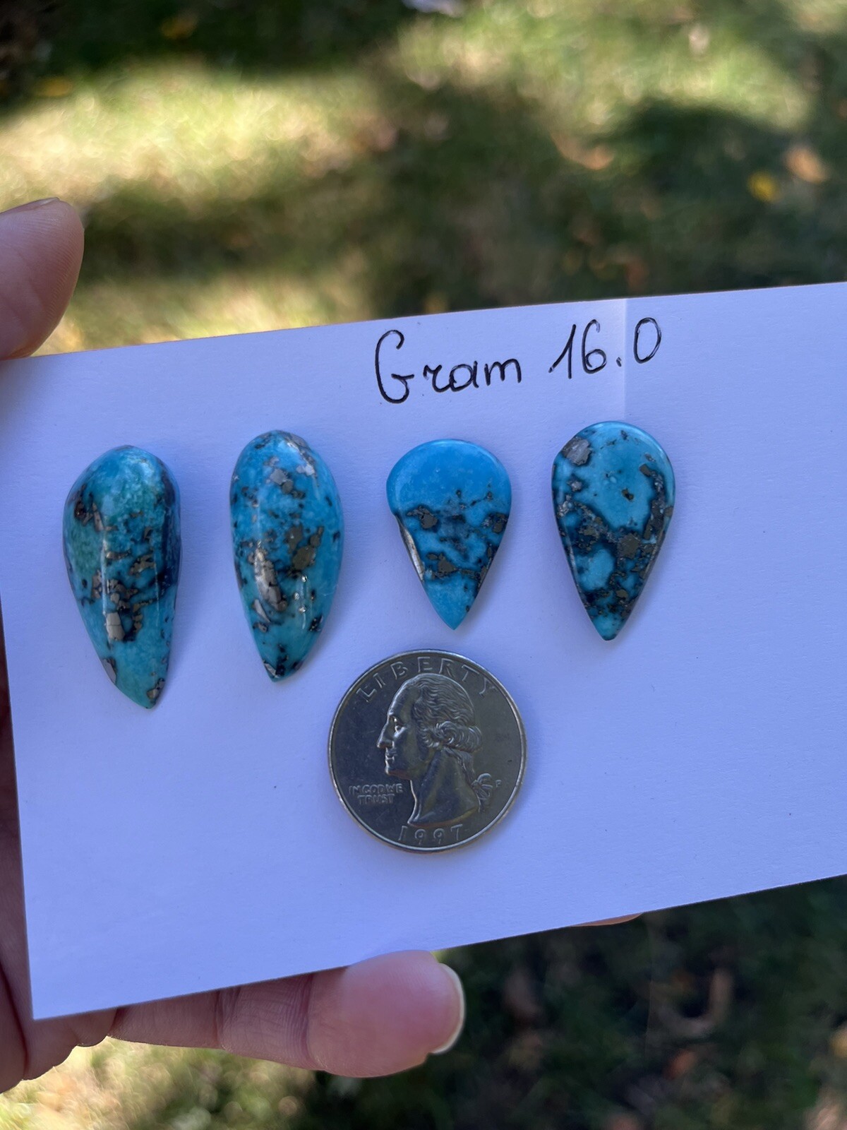 4 pcs. Turquoise cabs with Pyrite, Beautiful natural color 16.0 grams