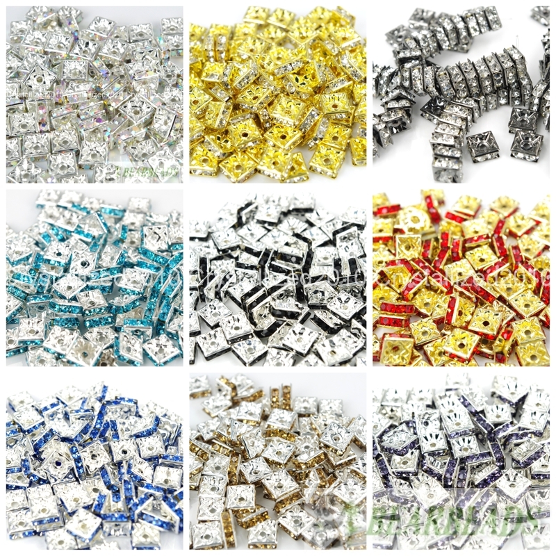 100pcs Top Czech Crystal Rhinestones Squaredelle Spacer Beads 5mm 6mm 8mm 10mm
