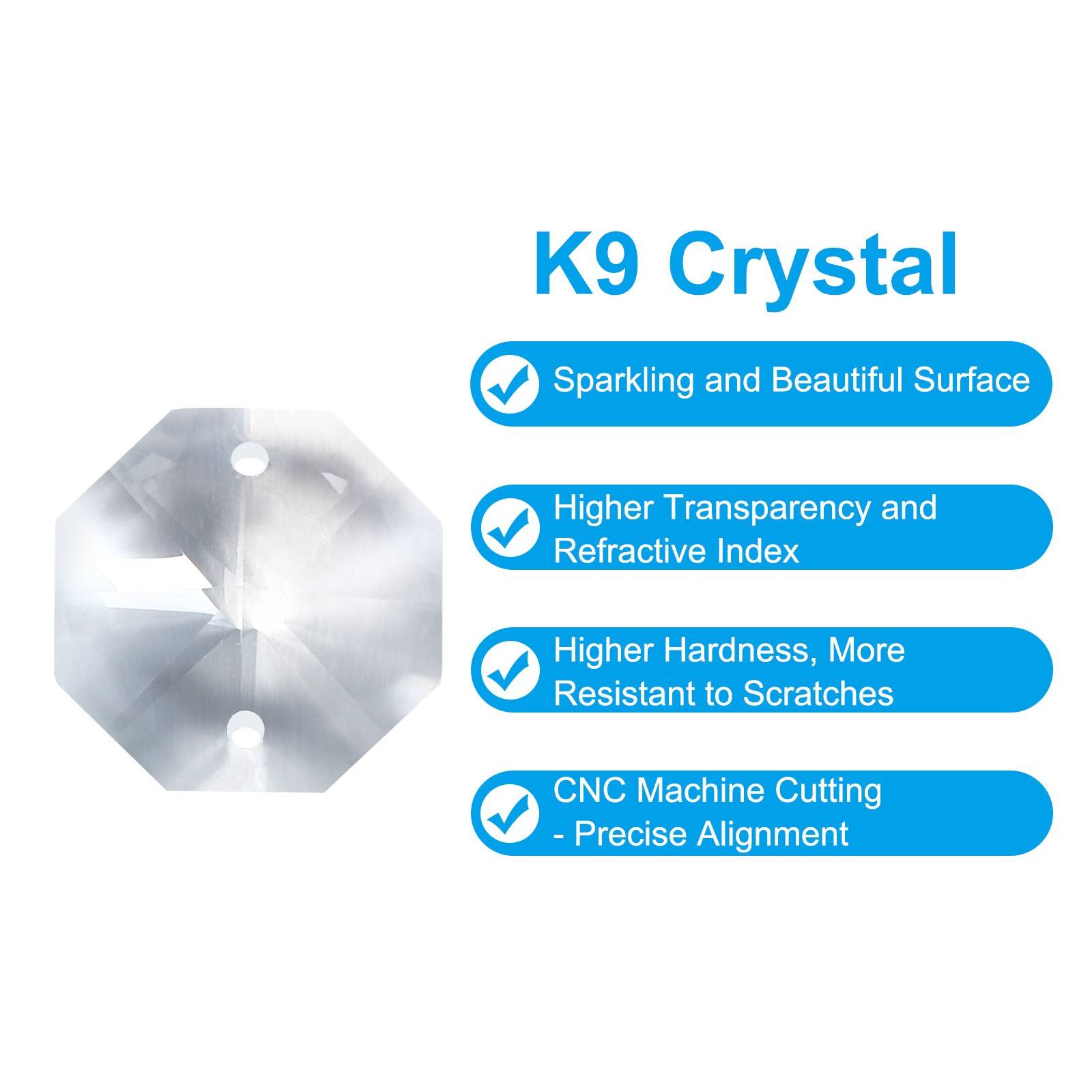 100 Pack K9 Crystal Octagon Beads 2 Holes Pendants with Ring 16mm Clear