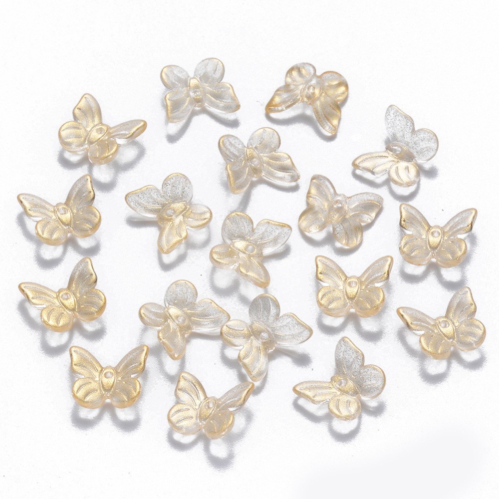 10 Glass Butterfly Beads 11mm Gold Clear Ombre Spring Jewelry Making Supplies