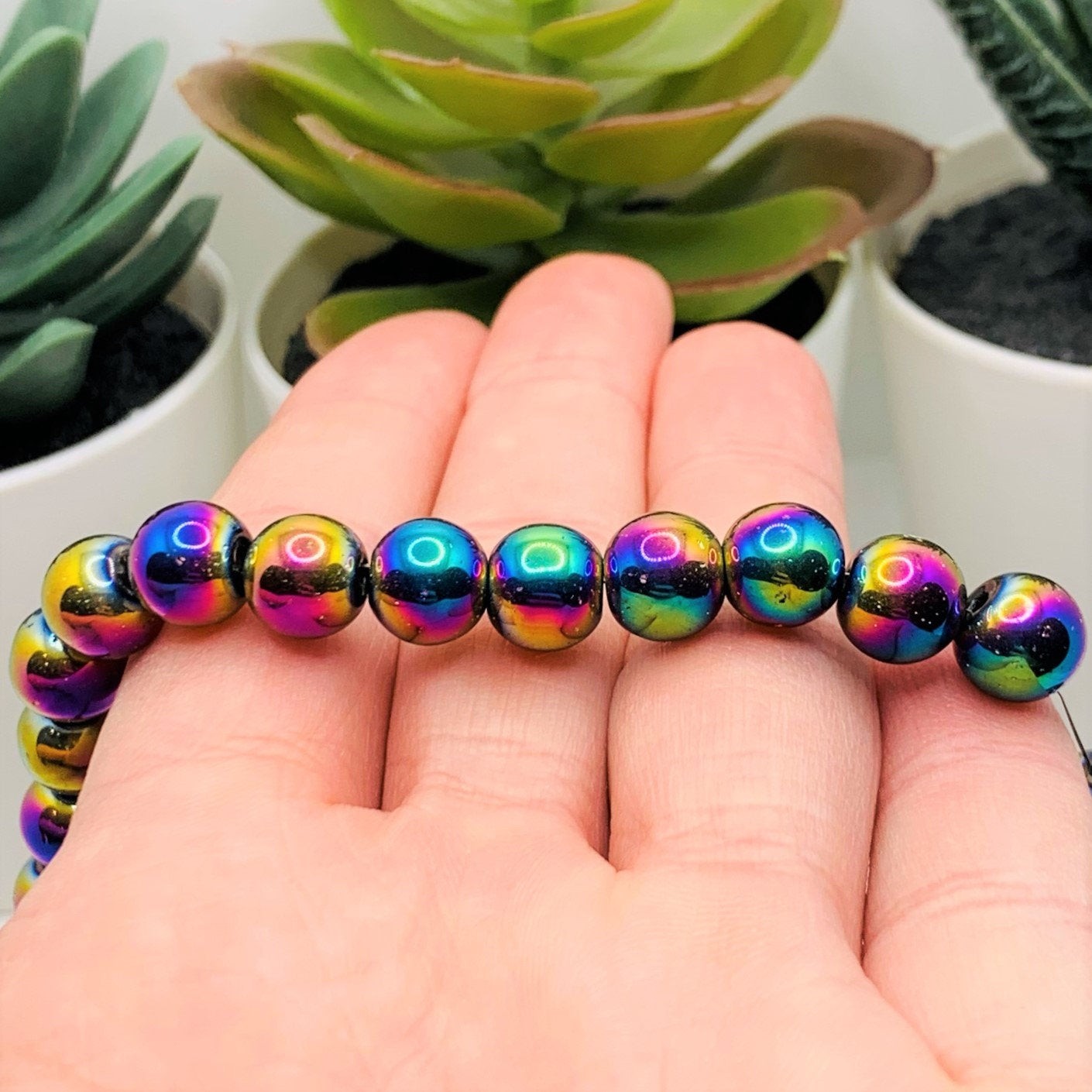 8mm Multicolor Oil Slick Glass Beads – US Seller