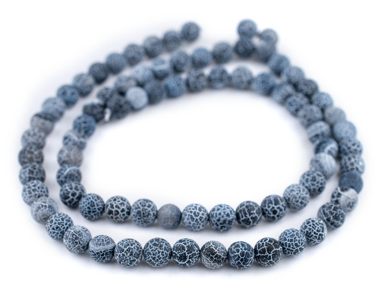 Matte Round Black Crackled Agate Beads 10mm Black and White Gemstone