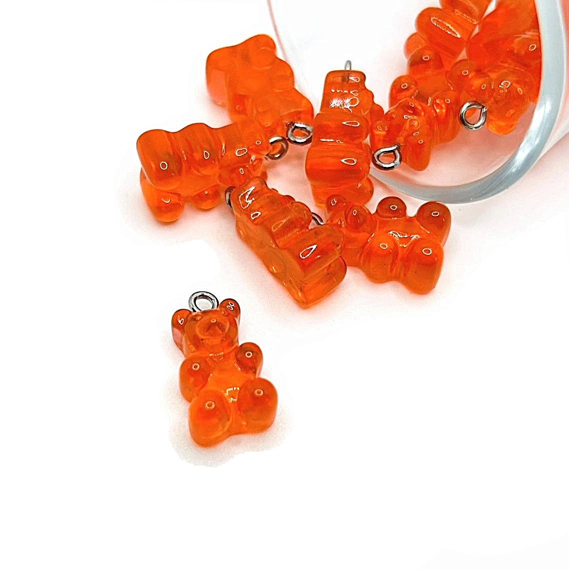 Red Orange Gummy Bear Resin 3D Charms with eye screw, 20x12mm – US Seller