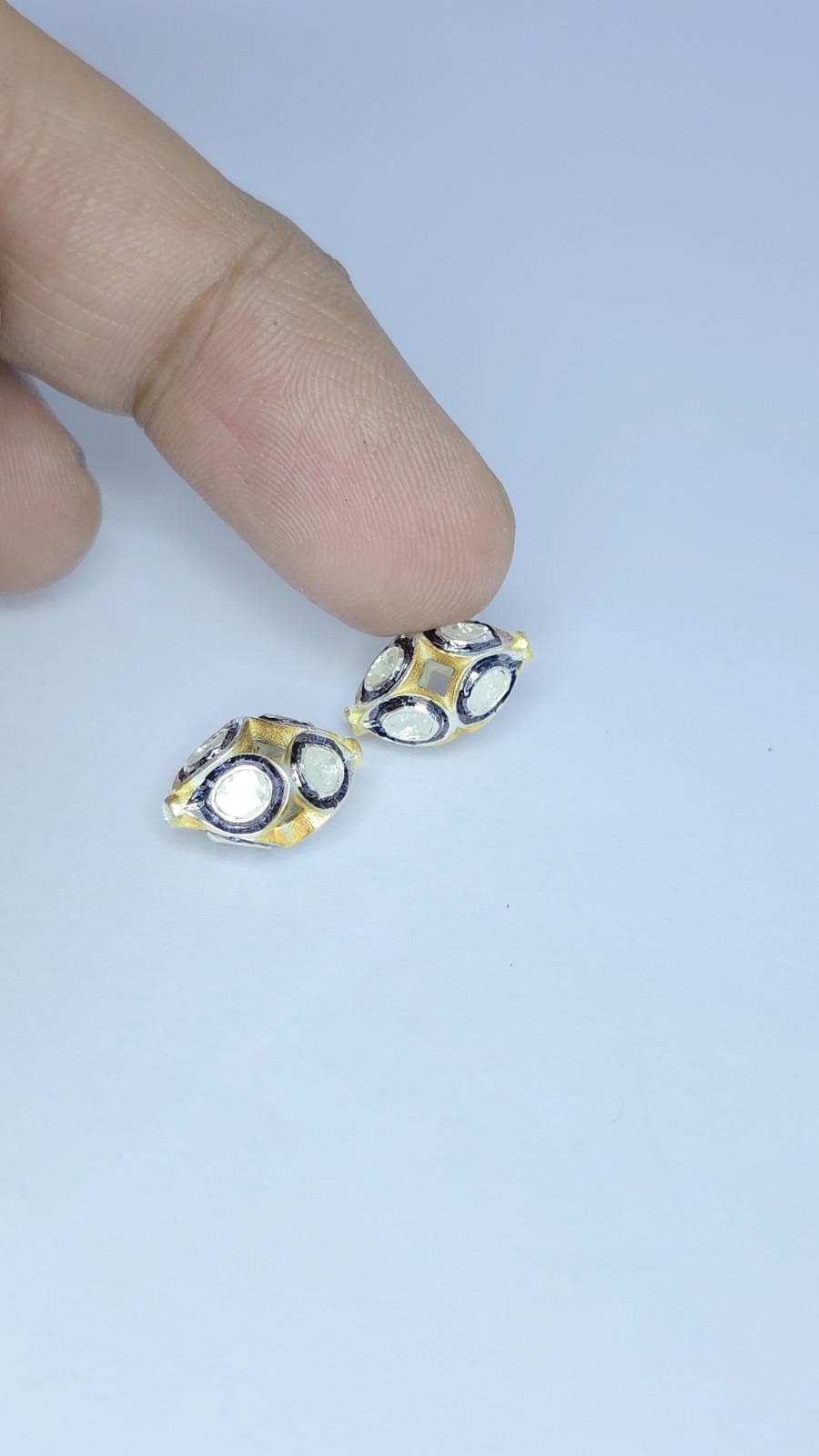 Pave Diamond Oval RoseCut Diamond Beads 925 Silver Polki Beads For Jewelry.