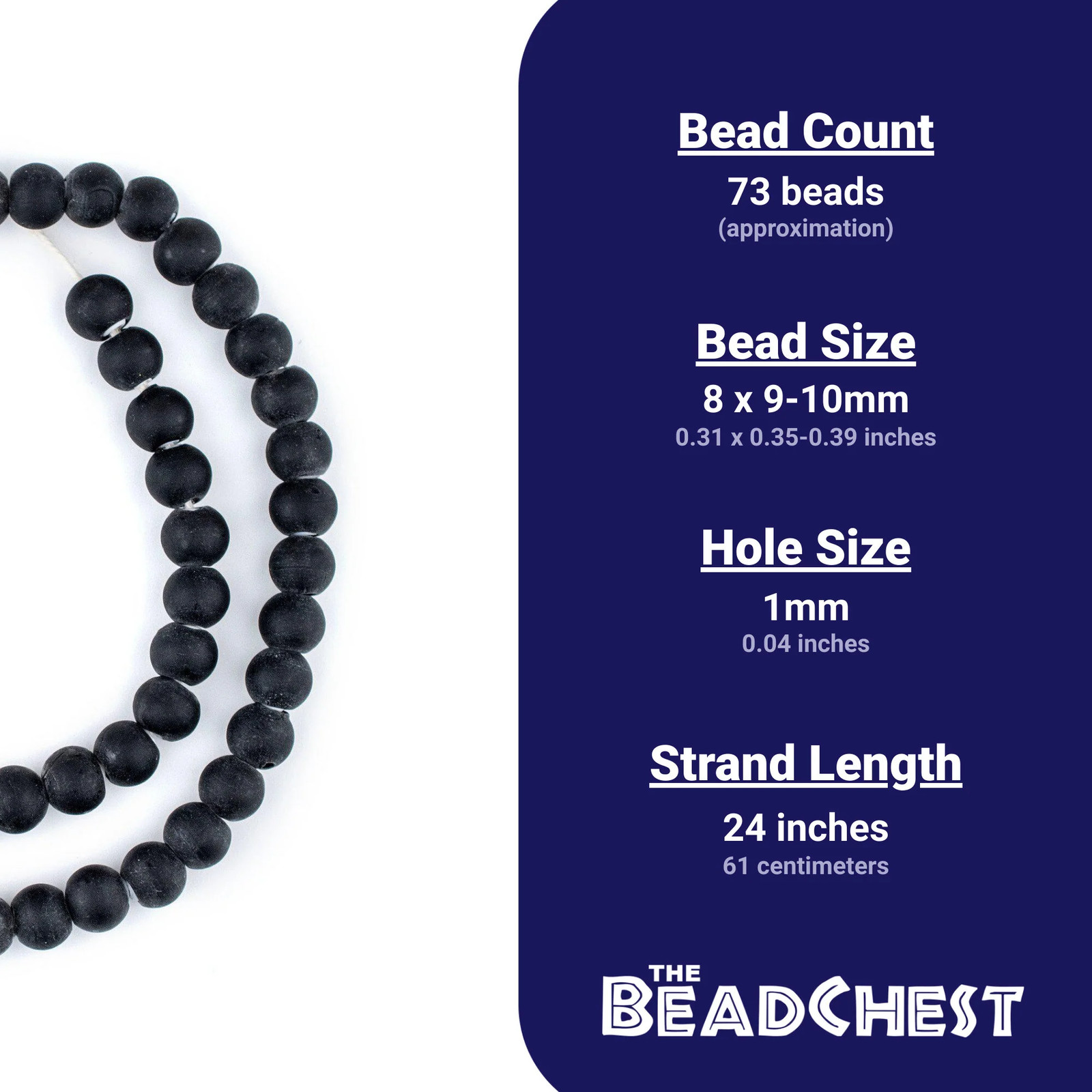 Matte Black White Heart Beads 9mm Round Glass 24 Inch Strand