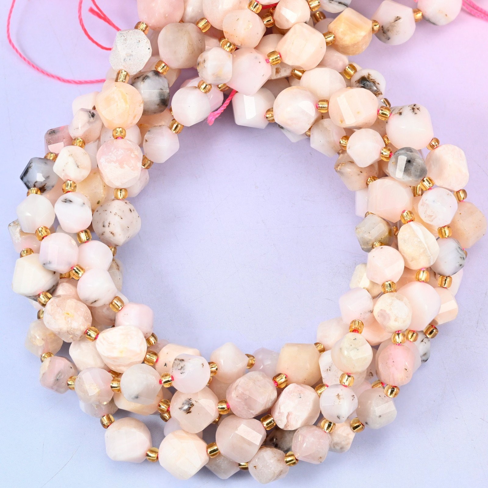 Pink Opal Faceted Spiral Twist Beads: Size 8mm 10mm, Jewelry Making